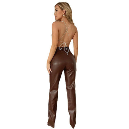 Pantalon en cuir PU extensible et confortable pour femmes