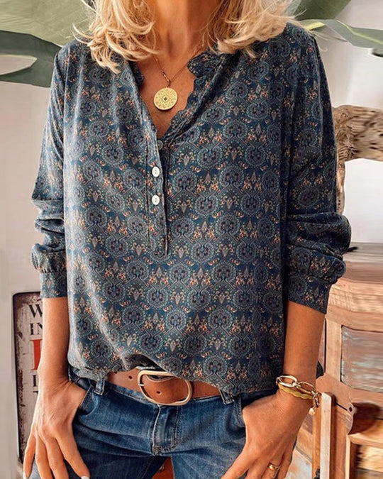 Vera – Chemisier Rétro à Imprimé Vintage