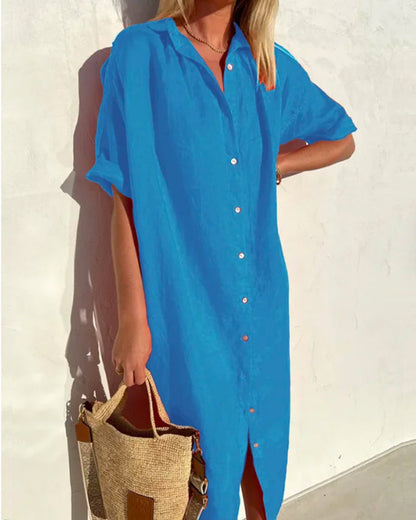 Aria – Robe Chemise Intemporelle en Mélange de Coton