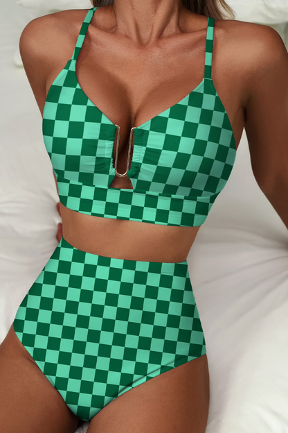 Léa | Bikini taille haute à carreaux