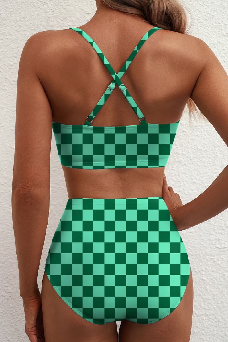 Léa | Bikini taille haute à carreaux