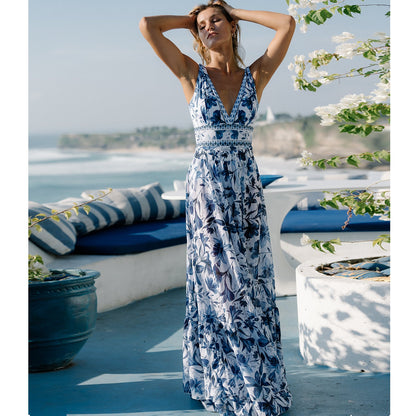 Maillot de bain une pièce imprimé à col V avec laçage et jupe assortie