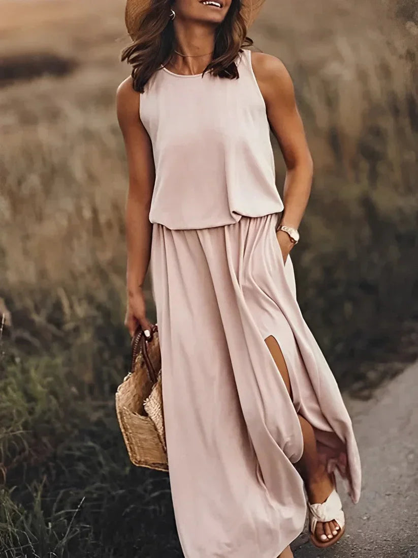 Ivy – Robe Sans Manches Élégante Aspect Lin
