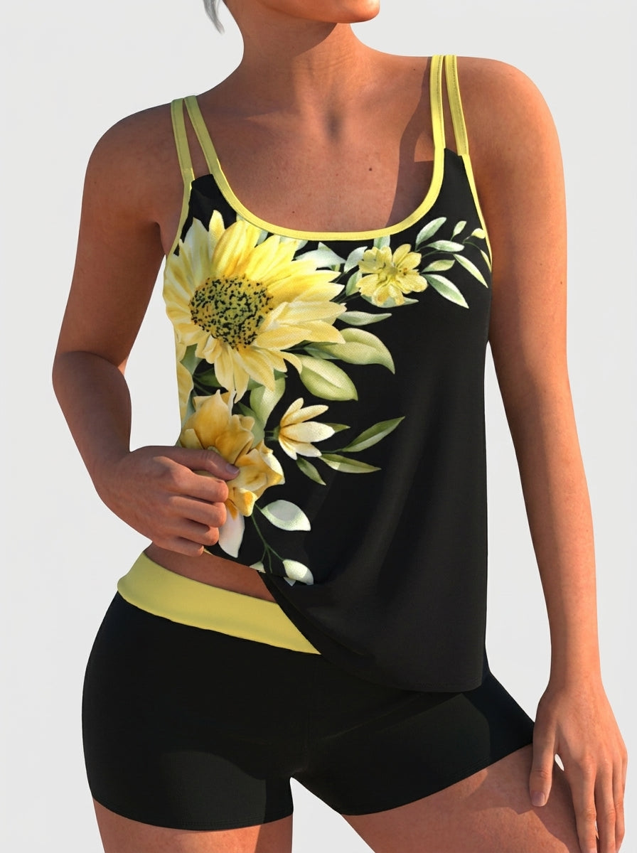 Flor - Maillot de Bain Fleuri avec Short et Effet Ventre Plat