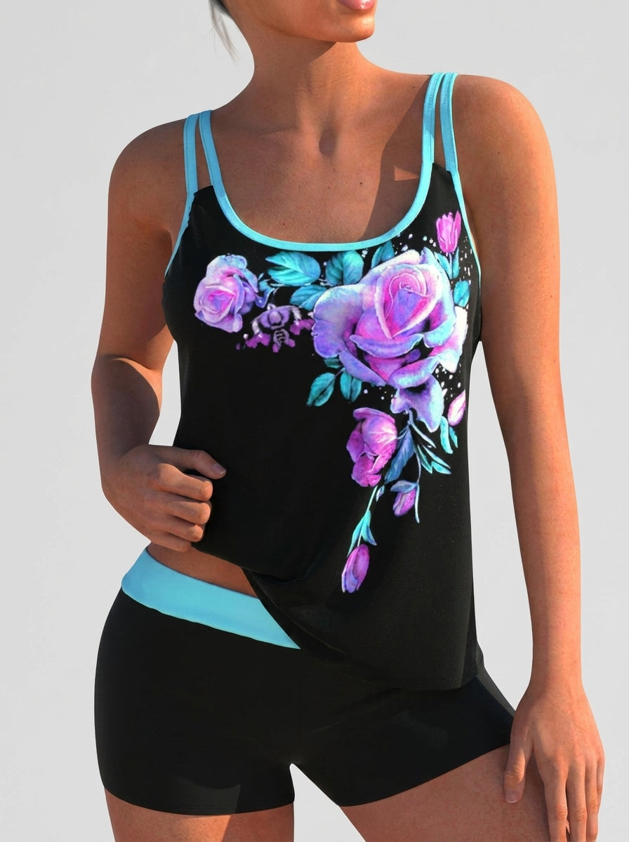 Flor - Maillot de Bain Fleuri avec Short et Effet Ventre Plat