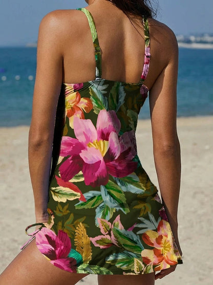 Adriana - Maillot de Bain Fleuri Graphique avec Short et Effet Ventre Plat