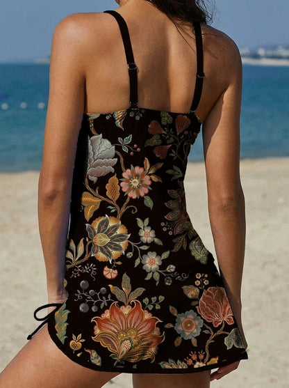 Adriana - Maillot de Bain Fleuri Graphique avec Short et Effet Ventre Plat