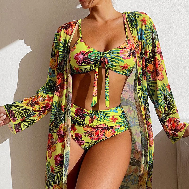 Lani | Bikini tropical avec détail noué et kimono assorti