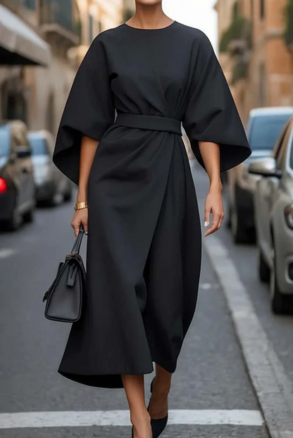 Grace – Robe Élégante à Manches Lanterne et Ceinture