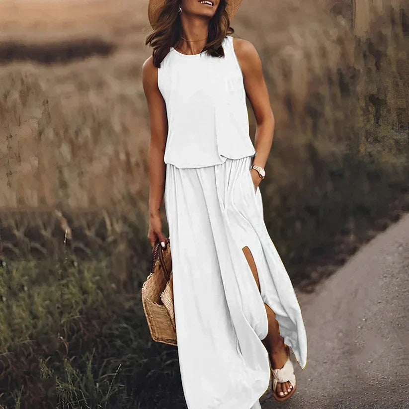 Ivy – Robe Sans Manches Élégante Aspect Lin