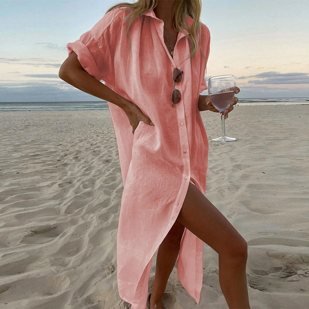 Aria – Robe Chemise Maxi Fluide Look Lin