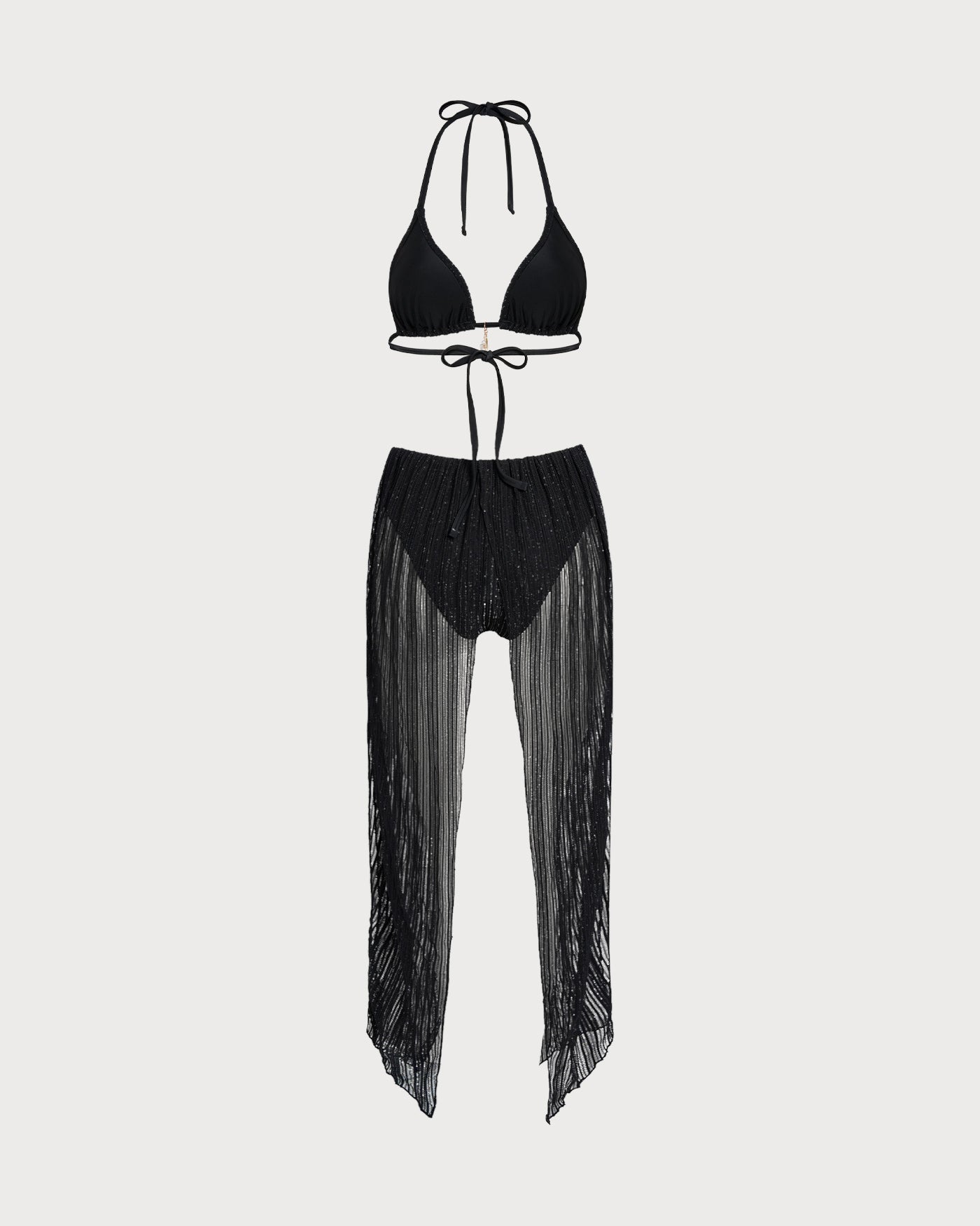 Ensemble de bikini triangle noir à nouer autour du cou avec cordon de serrage