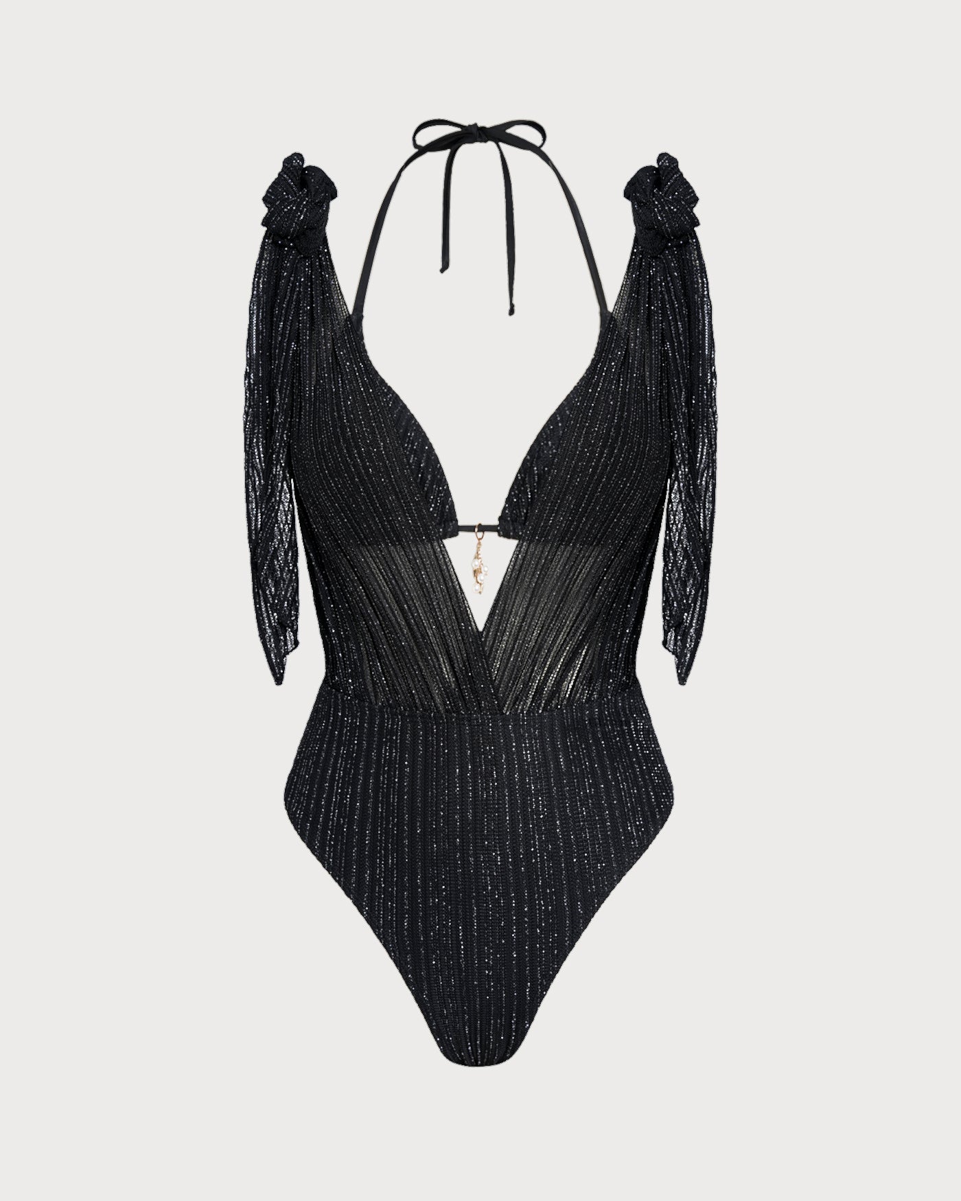 Ensemble de bikini triangle noir à nouer autour du cou avec cordon de serrage