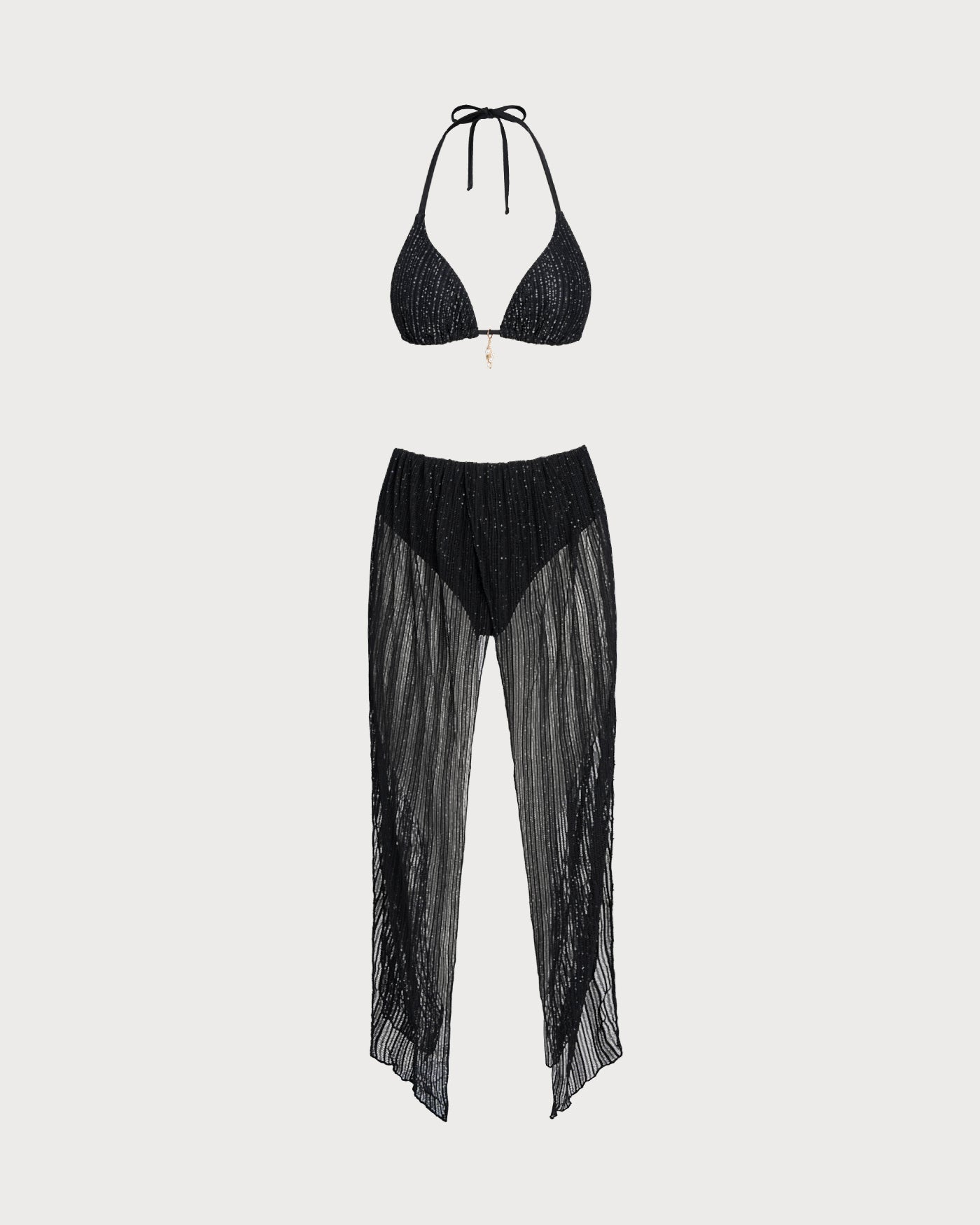 Ensemble de bikini triangle noir à nouer autour du cou avec cordon de serrage