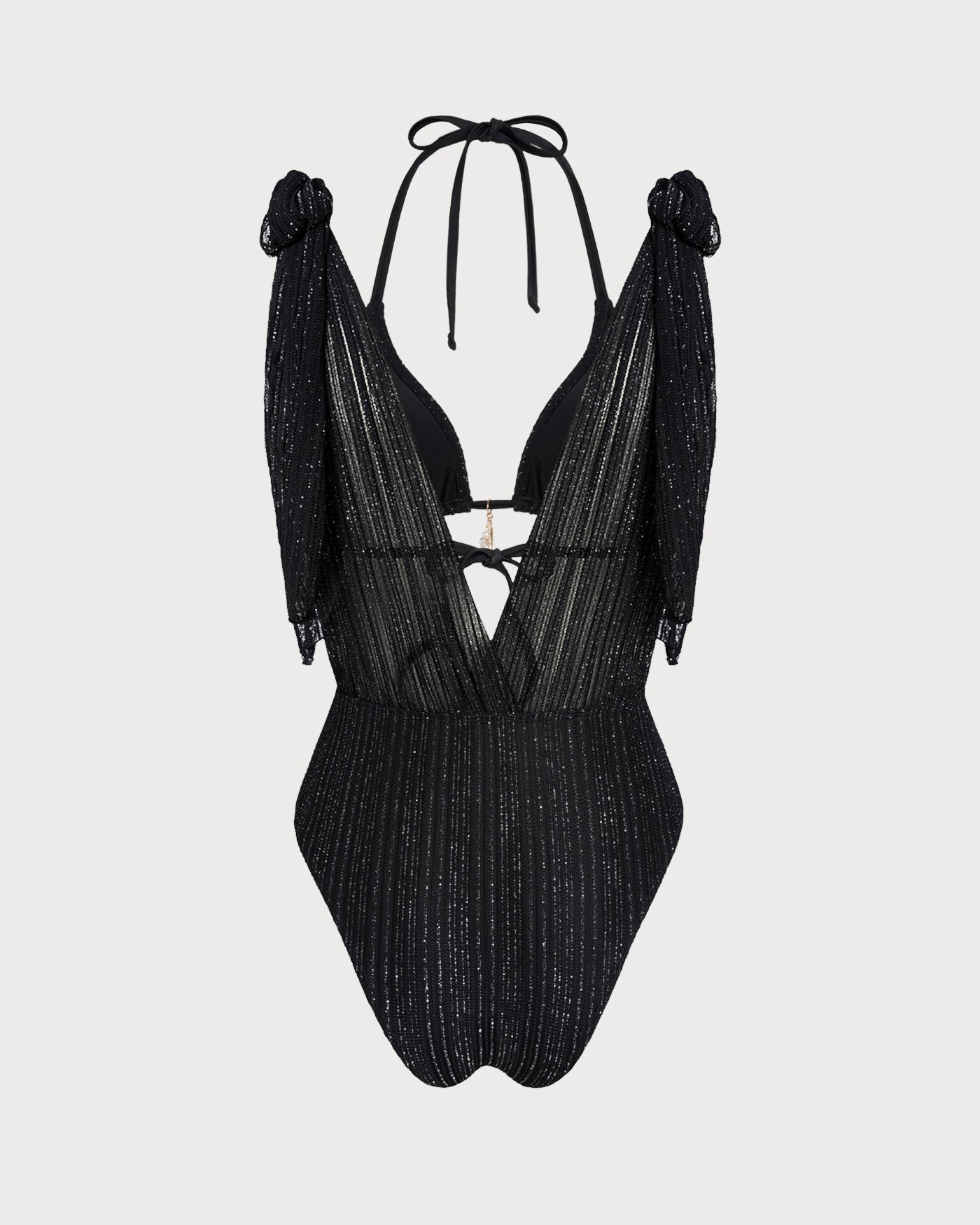 Ensemble de bikini triangle noir à nouer autour du cou avec cordon de serrage