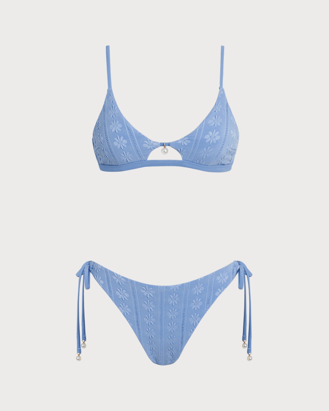 Ensemble de bikini triangle bleu à motif floral avec encolure en U